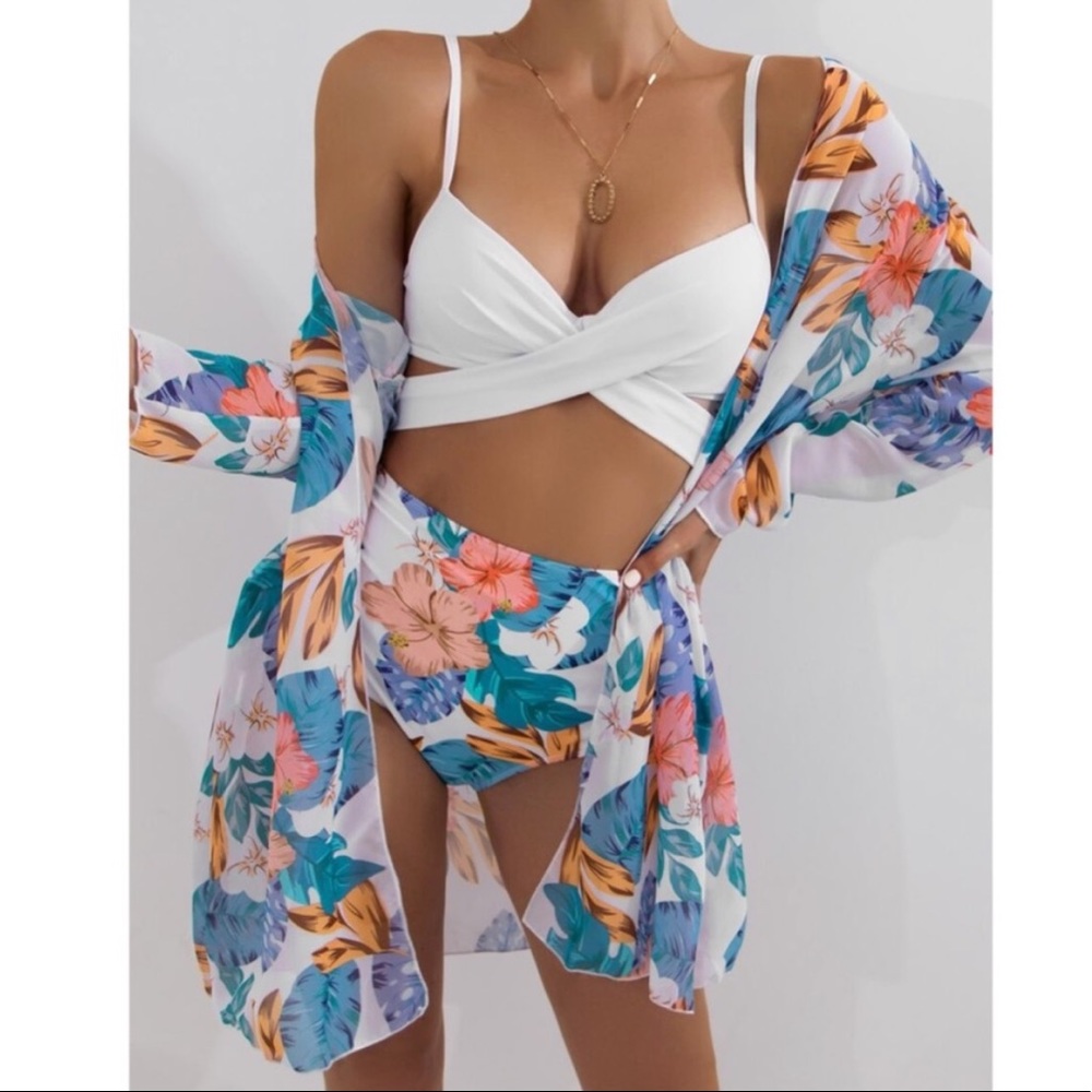 Tropical Floral Bikini Set with Wrap